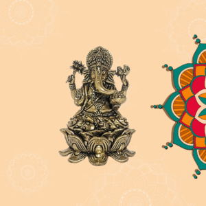 antique brass lord ganesha idol on lotus – handcrafted 8cm decorative statue