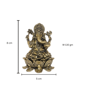 antique brass lord ganesha idol on lotus – handcrafted 8cm decorative statue