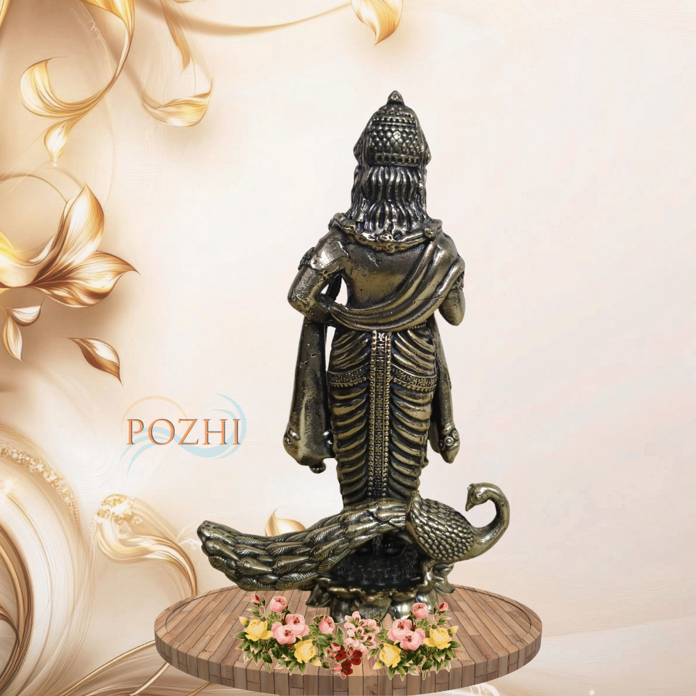 POZHI Decor – Lord Murugan Antique Brass Idol 3 Inch-back view Lord Murugan Brass Idol 3 inch Antique Finish – back View