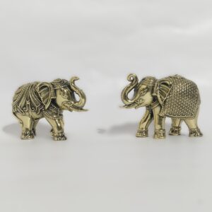 Side view of antique brass elephants pair – 5 inch