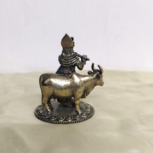 Back view of Lord Krishna with Cow Brass Statue – 3 inch