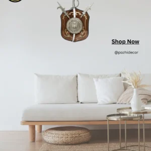 Royal sword and shield wall hanging displayed in home decor POZHI Decor